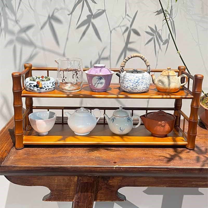 惊蛰 竹制茶具置物架茶杯收纳架紫砂茶壶展示架茶桌博古架多宝阁