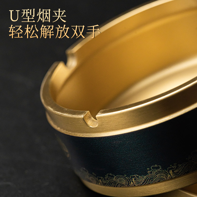 新中式烟灰缸带盖子防飞灰家用客厅轻奢创意高级铜烟缸办公室用密