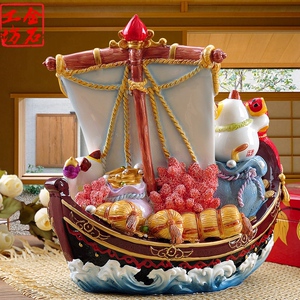 一帆风顺帆船摆件招财猫大号商铺开业家居乔迁办公室摆件金石工坊