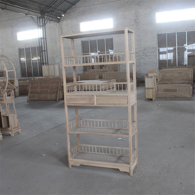 老榆木书架白茬中式简约置物架白胚白坯博古架全实木展示柜杂物架