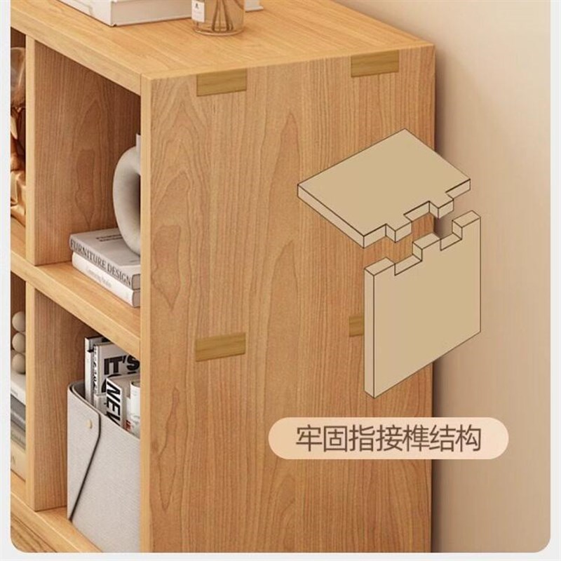 实木书架置物架儿童松木落地靠墙收纳一体格子柜家用矮书八格柜