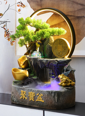 聚宝盆风水轮流水摆件大号福禄聚宝盆 适用办公室桌面的中式风格