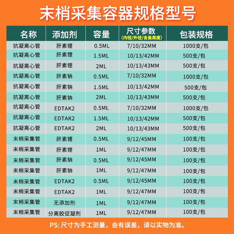 一次性抗凝离心管子弹头EDTA肝素锂肝素钠抗凝管血球生化分析试管
