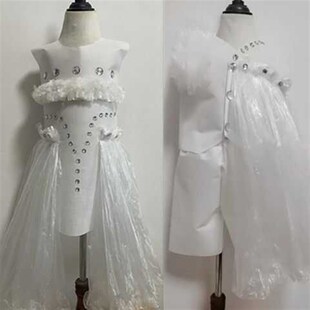 儿童环保服装幼儿园亲子走秀表演服手工制作公主裙塑料袋环保衣服