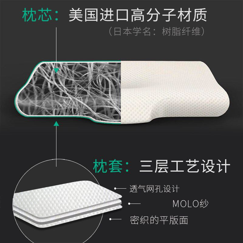 4D空气纤维护颈枕头透气回弹颈椎枕未成年小孩学生家用睡眠低枕