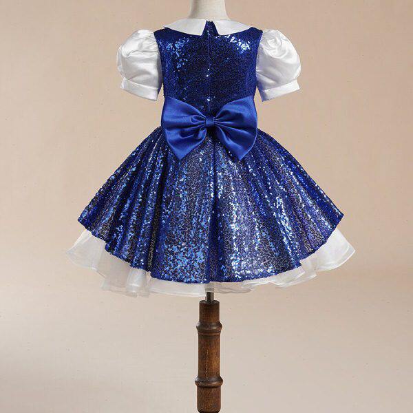 女儿童合唱团蓝白拼色演出服钢琴比赛短裙学生小提琴表演朗诵礼服