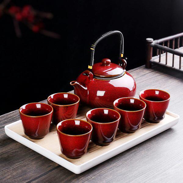 色釉茶具套装家用泡茶壶茶水杯简约客厅办公大容量陶瓷窑变提梁壶
