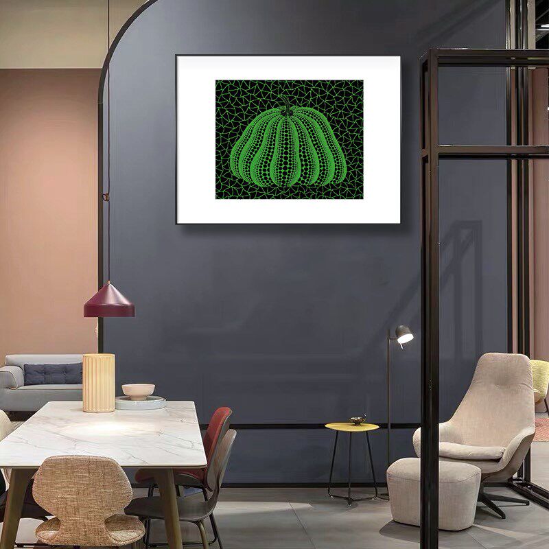 办公室装饰画墙画餐厅挂画玄关走廊 草间弥生版画 黄紫绿三色南瓜