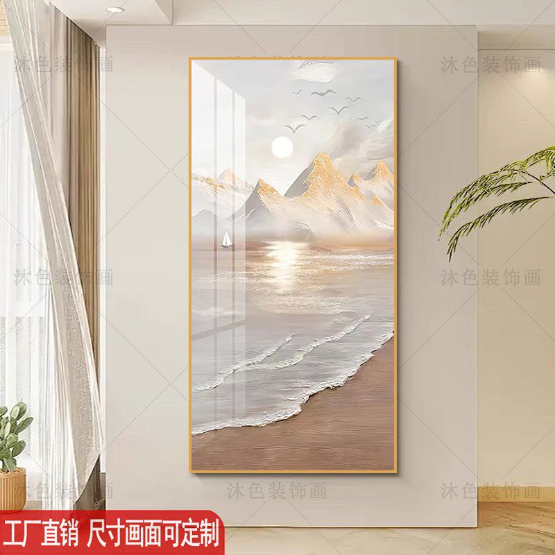 入户玄关酒店过道装饰画好寓意一帆风顺日照金山挂画高级感壁画