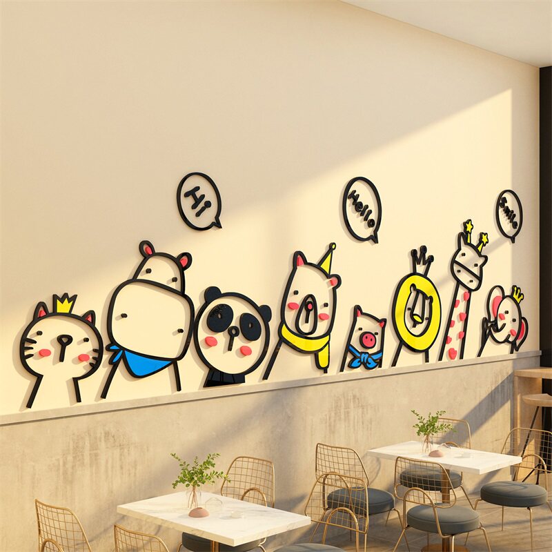 网红打卡拍照区布置奶茶店墙壁装饰品咖啡餐厅蛋糕玻璃面背景贴纸