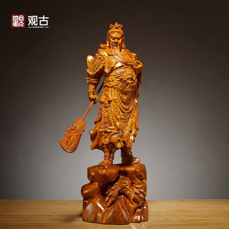 花梨木质雕刻武财神关公像摆件家居客厅公司办公室装饰开业送礼品