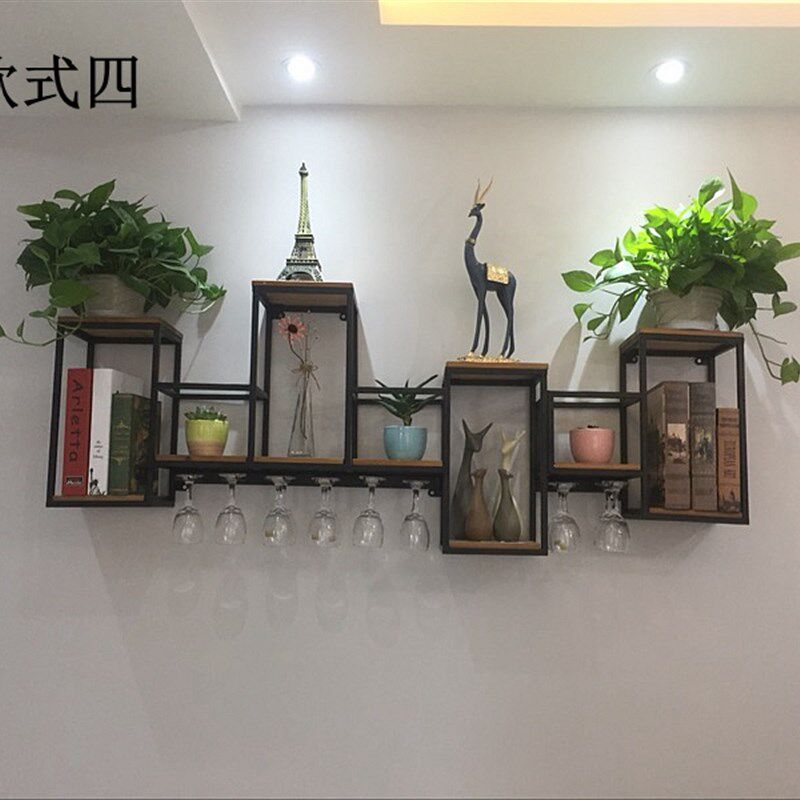 欧式铁艺实木酒架置物架壁挂红酒架葡萄架创意餐厅装饰酒柜酒杯架