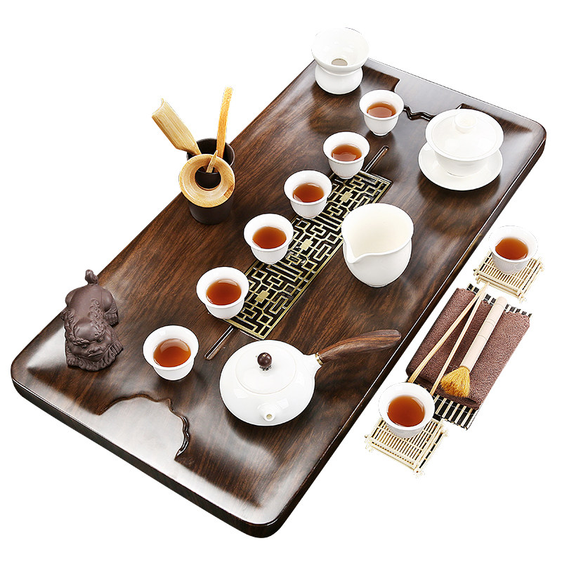 实木茶盘排水式整套功夫家用办公小型茶台陶瓷茶具茶海套装茶托盘