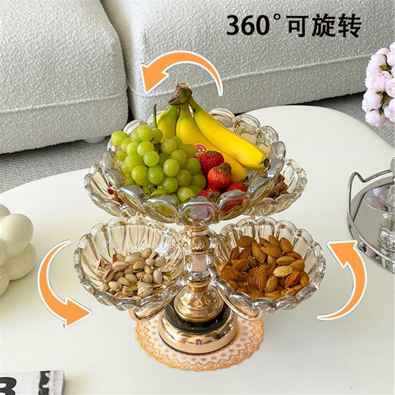 欧式水晶玻璃多层网红水果盘美式家用客厅茶几创意轻奢零食糖果盘