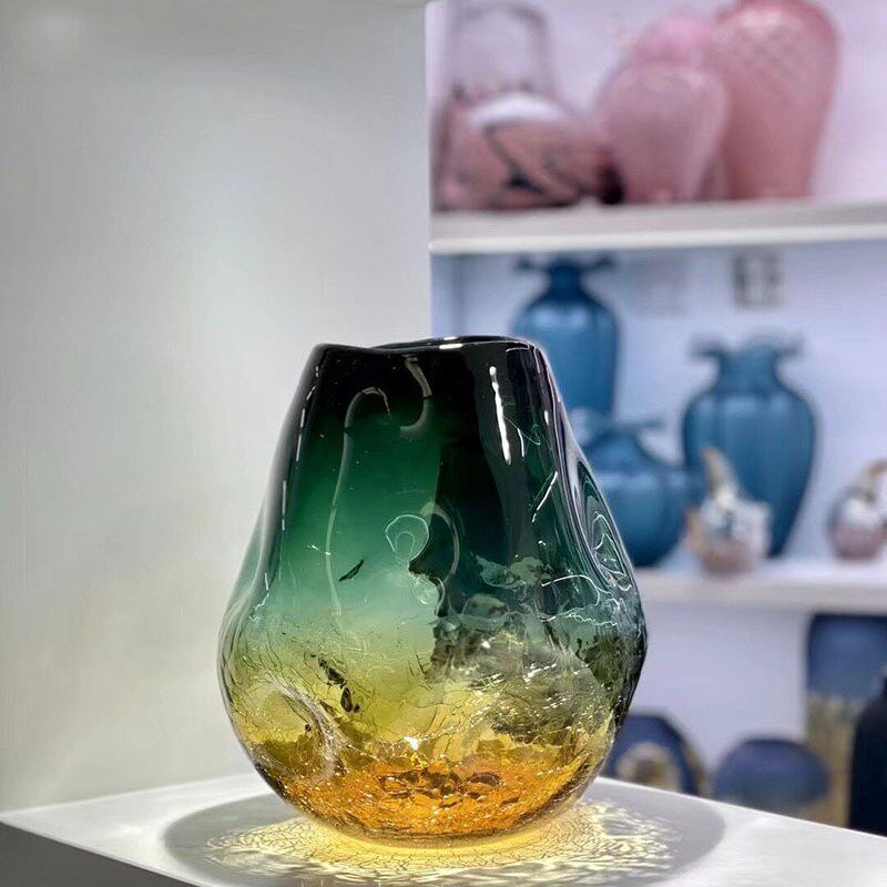 冰裂琉璃玻璃花瓶摆件客厅餐桌茶几玄关电视柜水培插花花器装饰品