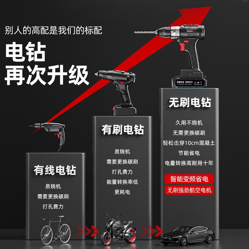 富格无刷充电手电钻家用电动螺丝刀冲击钻多功能电锤锂电工具套装