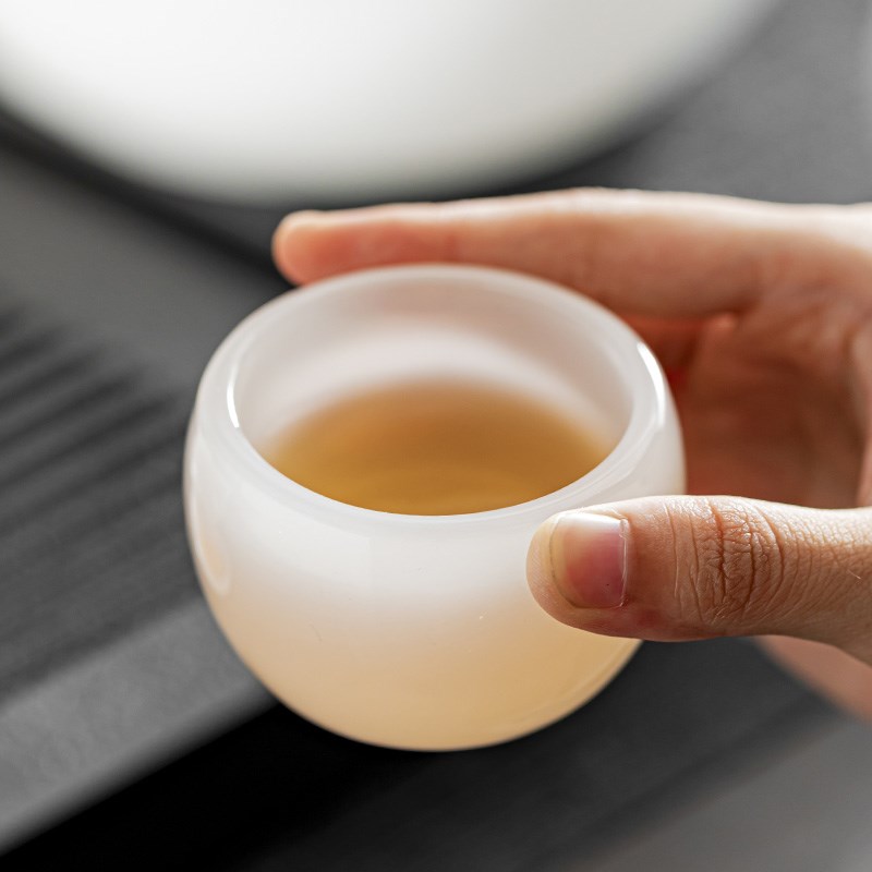白玉琉璃茶具套装家用轻奢高档功夫泡茶杯高端盖碗办公室送礼盒装