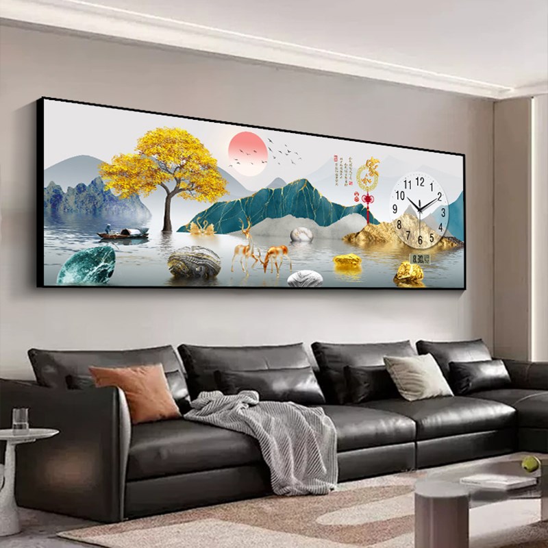 客厅装饰画万年历钟表挂钟寓意好家和富贵沙发背景墙壁挂画带时钟