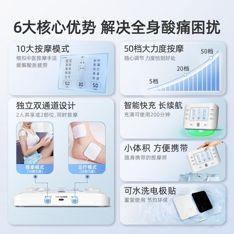 家用多功能电疗仪中频经络疏通贴全身颈椎腰部脉冲理疗针按摩器灸