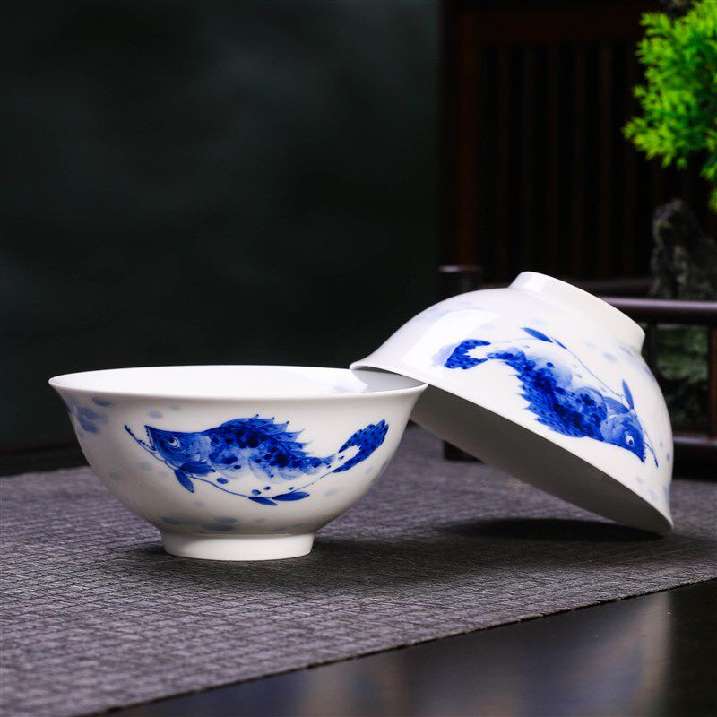 长物居手绘釉下青花瓷饭碗景德镇瓷器餐具陶瓷汤碗手工餐饮具小碗