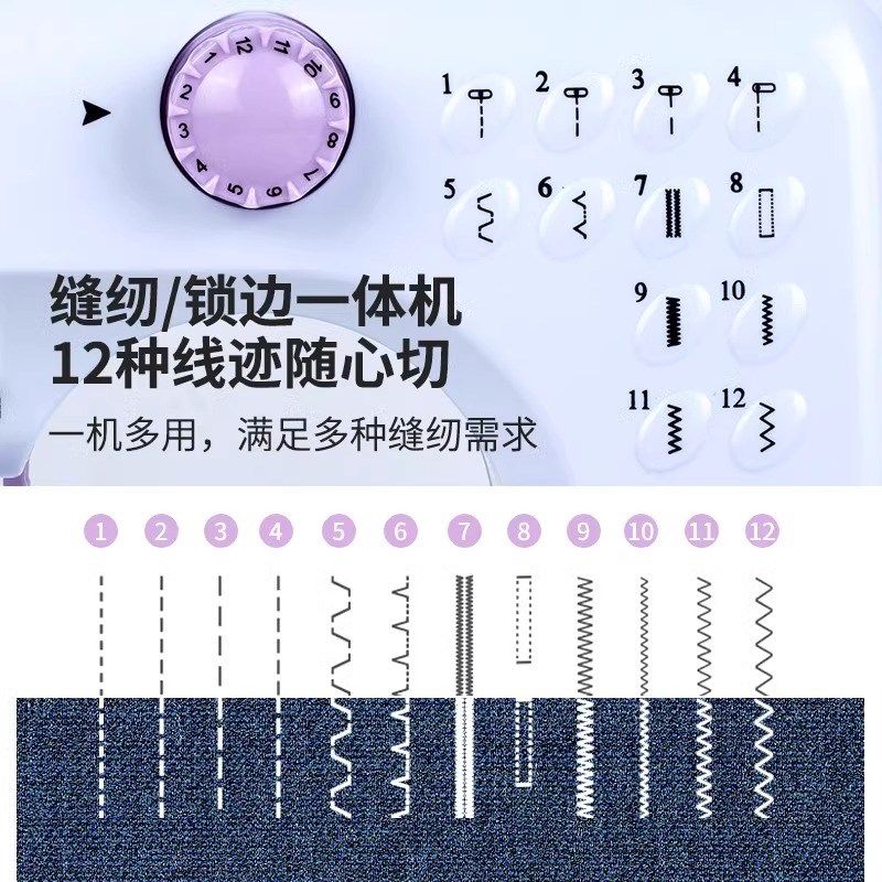 家用缝纫机小型电动全自动带锁边倒车衣505A裁缝机卷边裤脚一体机图片