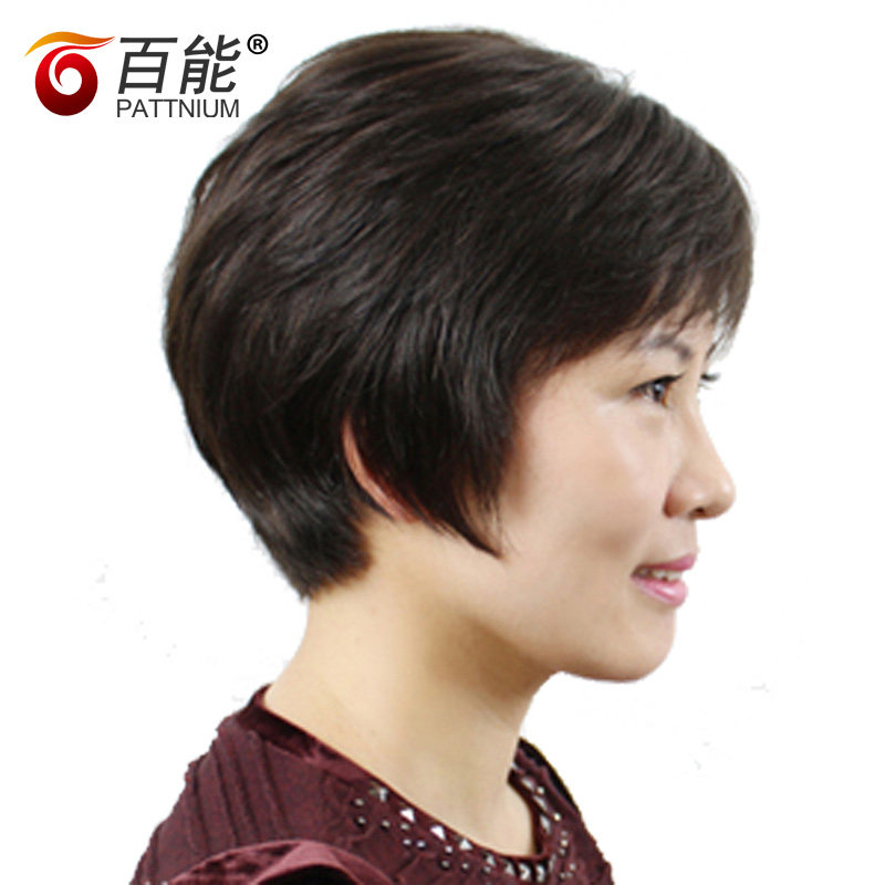 中老年假发女款真人发丝妈妈假发全手织逼真女士真发假发短发头套