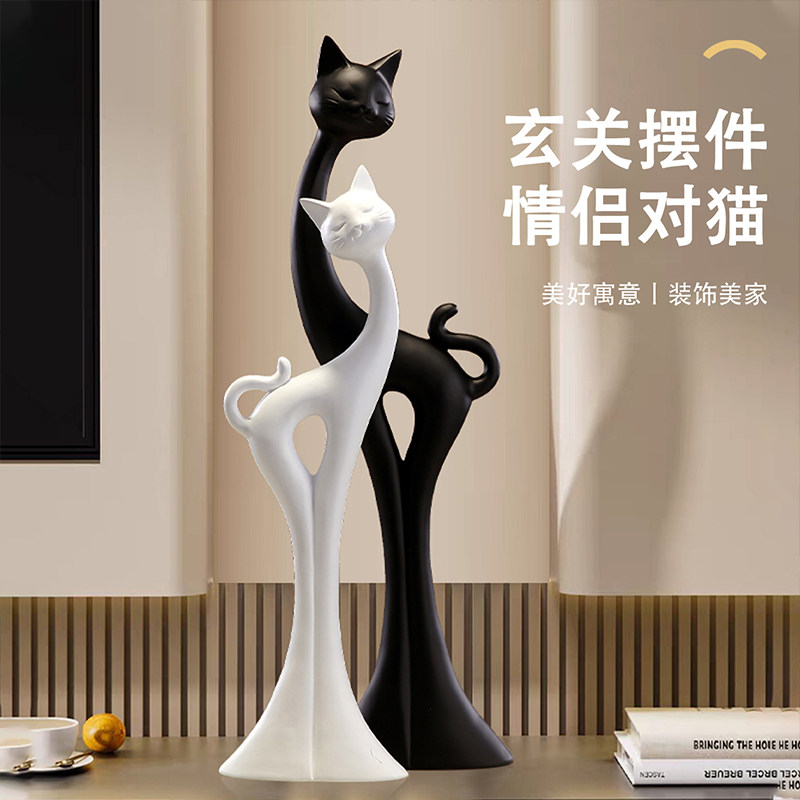 情侣对猫玄关摆件轻奢高档可爱客厅电视酒柜装饰新居乔迁生日礼物
