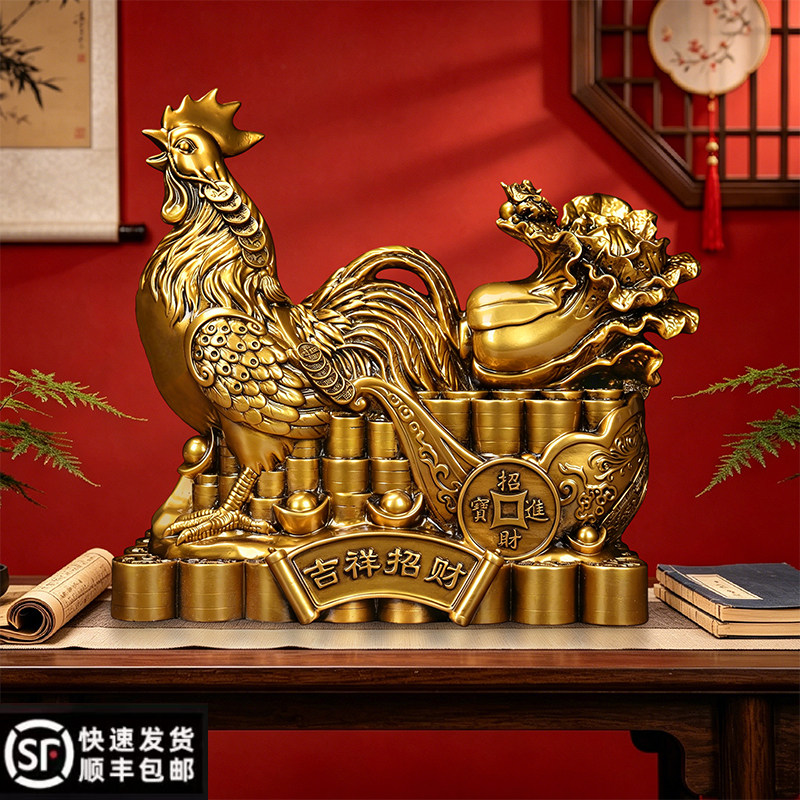 古铜色吉祥招财大公鸡白菜摆件店铺客厅电视酒柜装饰开业乔迁礼品