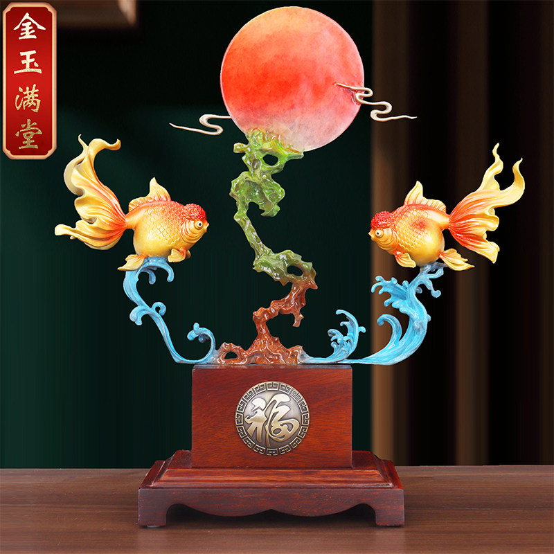 蒸蒸日上金鱼摆件纯铜招财中式客厅入户玄关装饰公司乔迁开业礼品