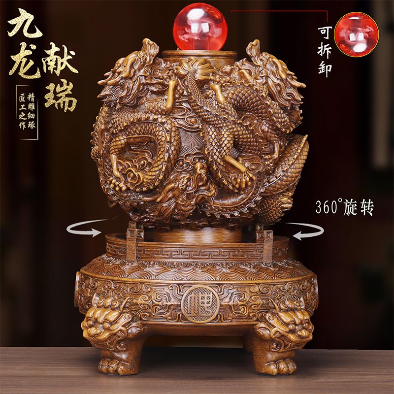 龙转乾坤鼎摆件水晶球招财时来运转客厅玄关老板办公室桌开业礼物
