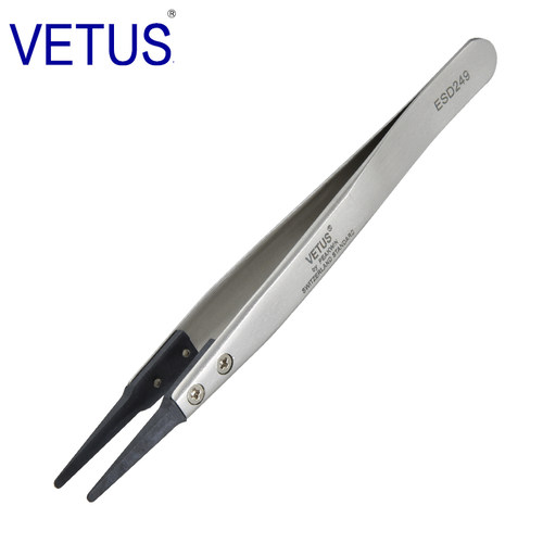 VETUS ESD可换头防静电镊子 不锈钢镊身防静碳纤维导电塑胶镊头