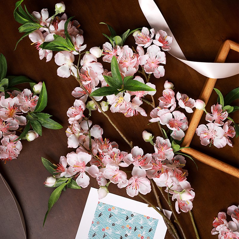 桃花枝仿真花束装饰摆件客厅插花花艺轻奢干花绢花假花卉高档大气