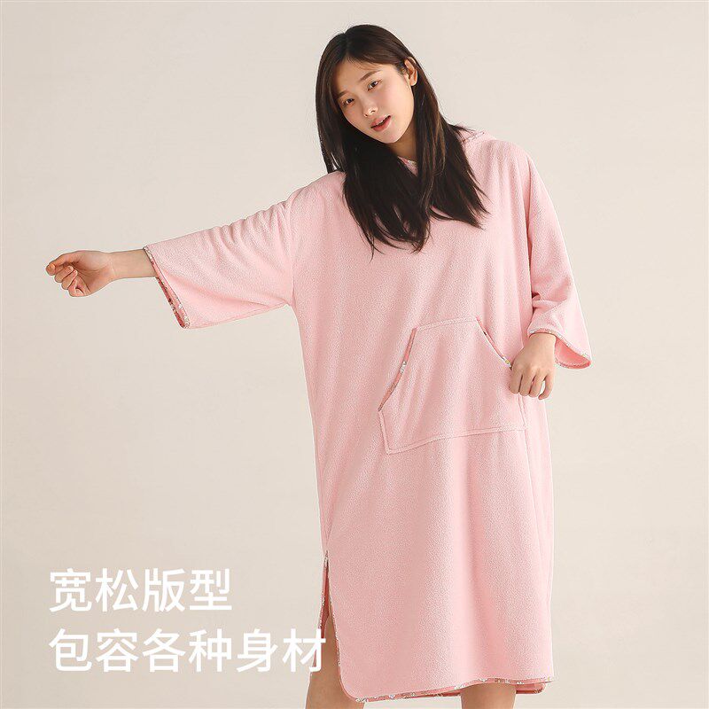 2026新款浴袍女吸水速干可穿式连帽浴巾加厚浴裙睡袍浴衣四季通用