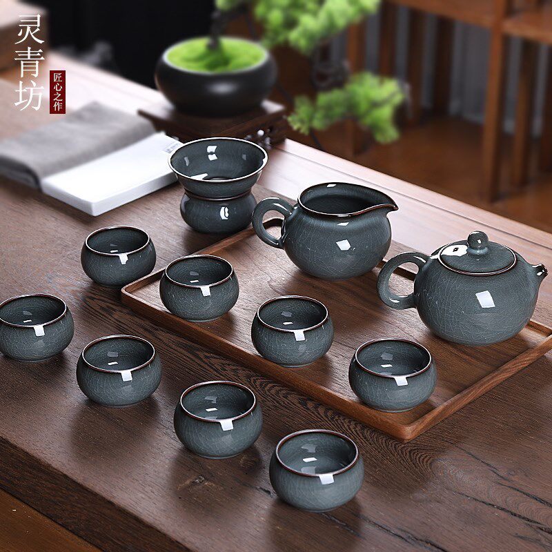 陶瓷功夫茶具套装家用青瓷哥窑冰裂纹开片轻奢高档茶具礼盒装送礼