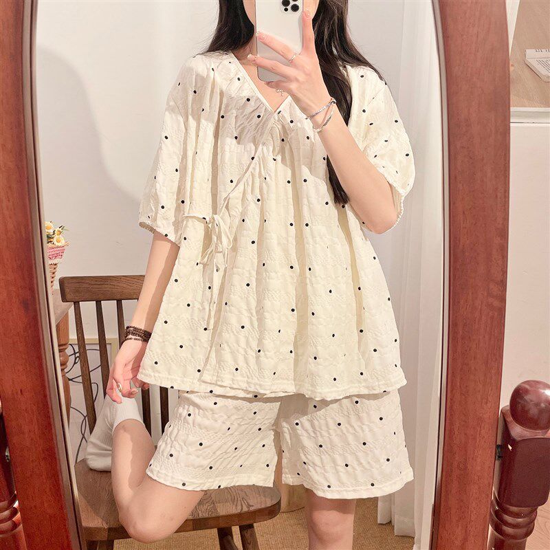 月子服睡衣云朵棉夏季短袖孕妇产后哺乳套装系带和服可外穿家居服