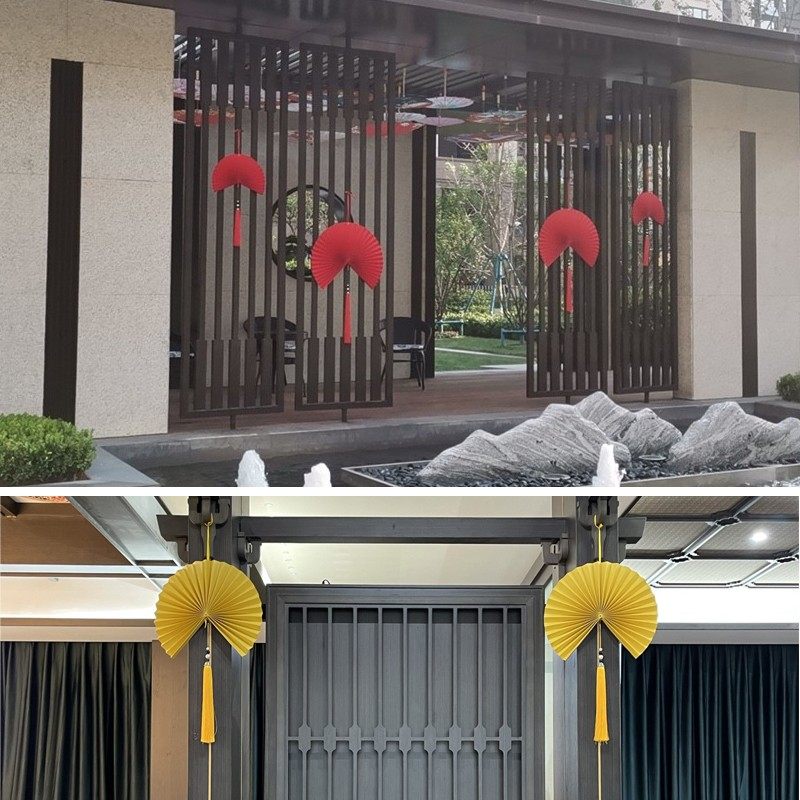 新中式折扇中国风美陈布置道具壁饰客厅挂墙上装饰大扇子纸扇挂饰