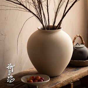 御三泥现代简约白色陶罐陶瓷花瓶侘寂ins风简约插花瓶干花瓶客厅