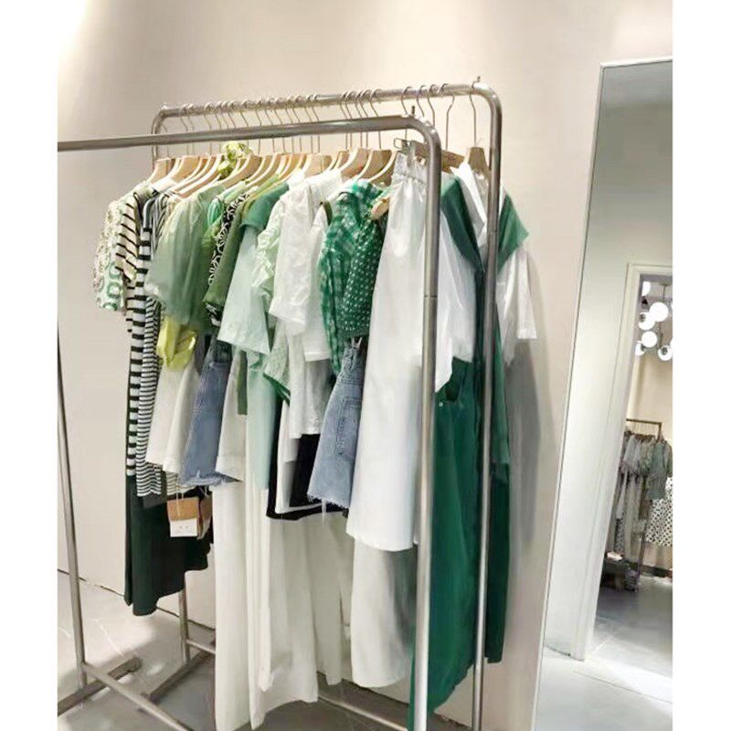 服装店挂衣架杆子道具不锈钢银色陈列货架女装店专用落地式展示架