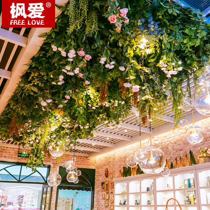 仿真植物墙天花板吊顶房顶遮丑餐厅包间顶部装饰婚礼花墙藤蔓壁挂
