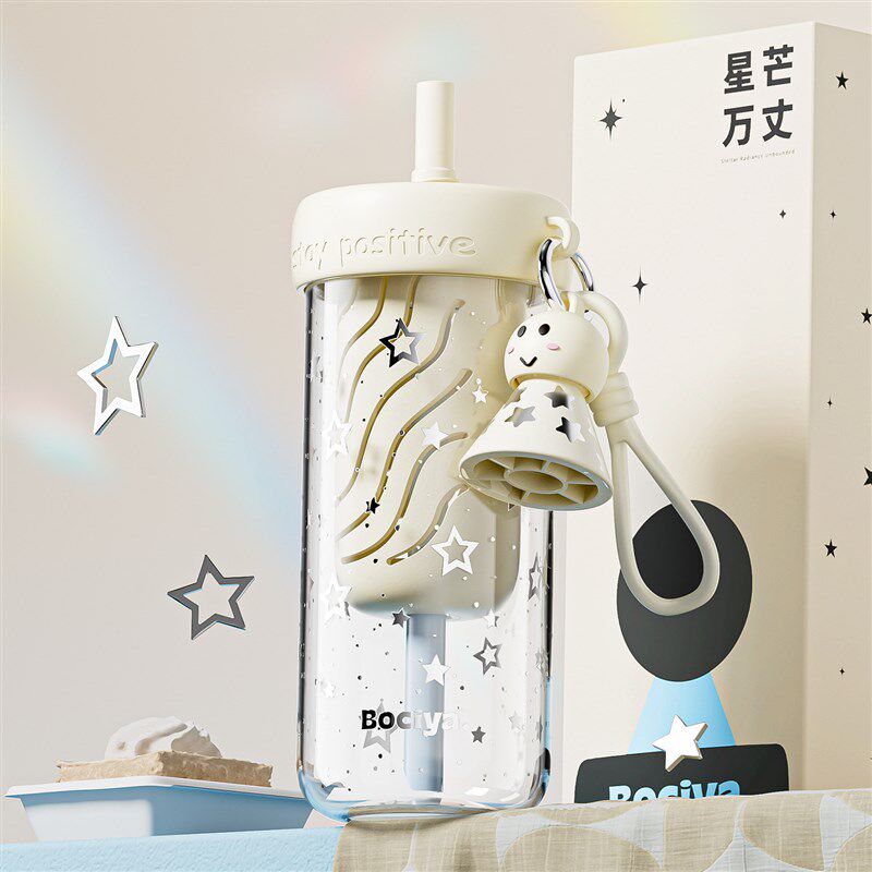 水杯玻璃杯女生高颜值星星吸管杯2026新款耐高温茶水分离泡茶杯子