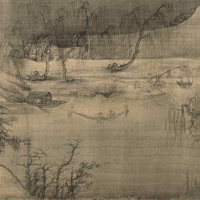 北宋 王诜 渔村小雪图 高清微喷打印宋元山水仿古画临摹画稿画心