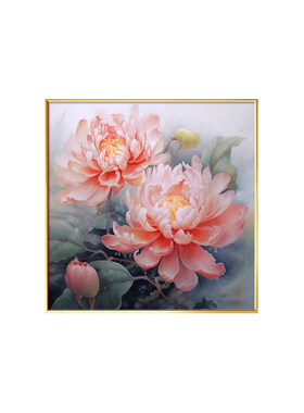花开富贵玄关装饰画牡丹花进门入户挂画大芬油画村纯手绘餐厅壁画