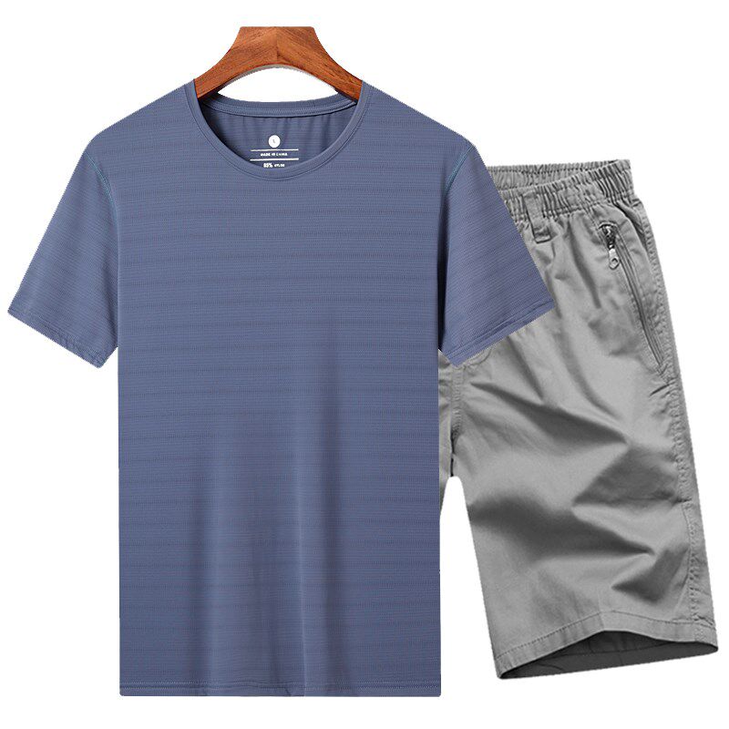 爸爸装夏装套装宽松纯棉短裤中老年人男装男士短袖t恤休闲两件套