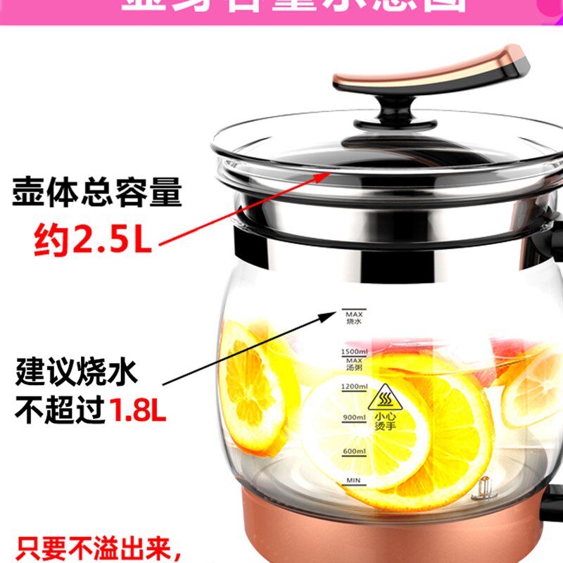 家用多功能全自动加厚玻璃养生壶大容量2.5L花茶壶煎中药电热水壶