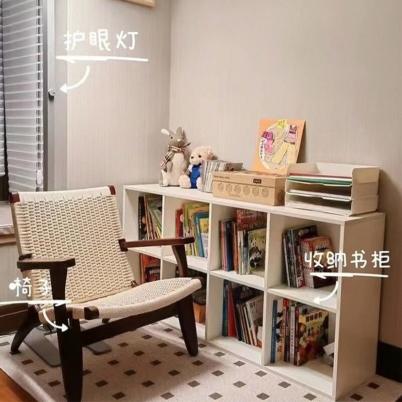 家用实木落地儿童书柜客厅靠墙收纳储物矮柜多层书架置物架飘窗柜
