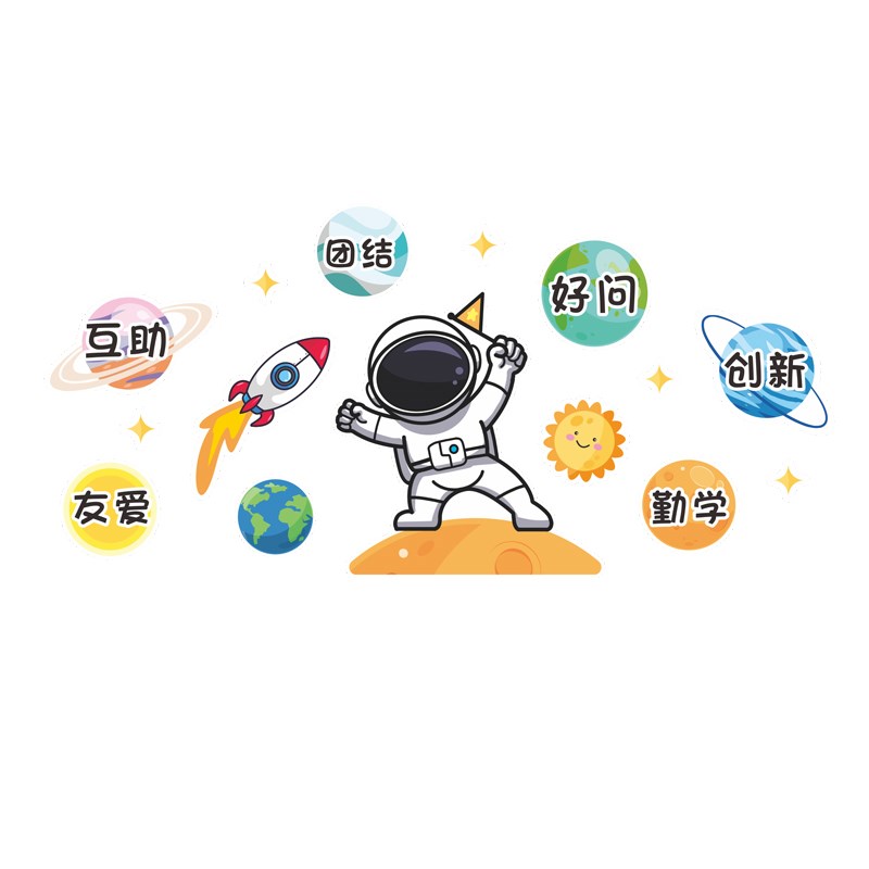 太阳系宇航员星球卡通立体墙贴幼儿园文化墙布置环创主题教室装饰