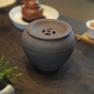 信堂粗陶建水茶渣缸带盖茶洗日式侘寂风干泡水盂茶具茶道家用渣斗