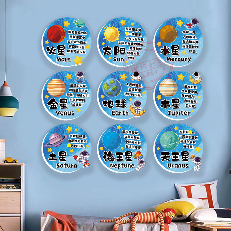 幼儿园太空主题星球环创布置八大星系科探区墙贴装饰3d立体墙贴画