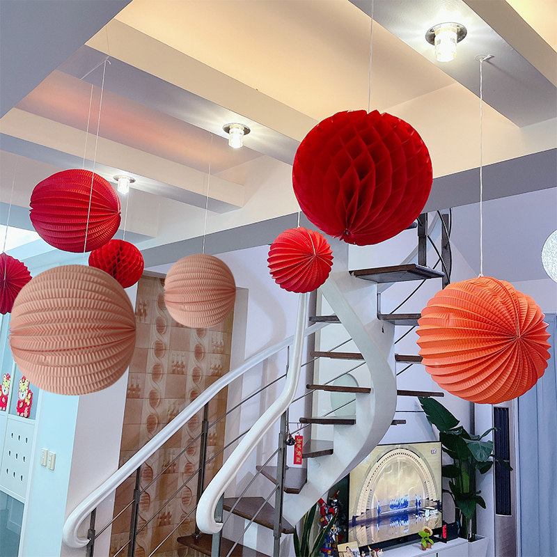 元旦节新年红色喜庆挂饰西瓜纸灯笼店铺橱窗装饰商场布置道具吊饰