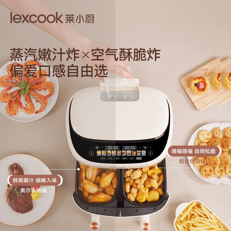 【新品首发】莱小厨双胆蒸汽炸锅家用多功能烘烤炸大功率6L电炸锅
